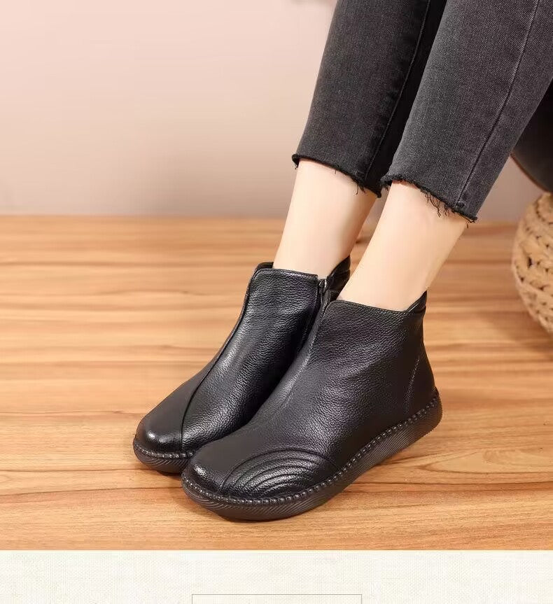Women's Real With Fleece Lining Mother's Soft Bottom Thick Retro Ankle Boots