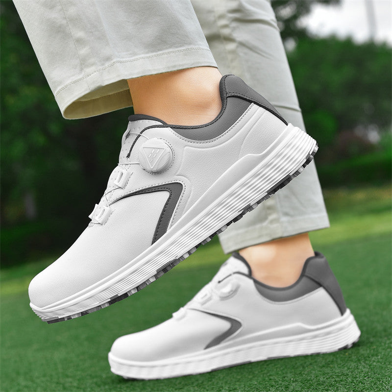 Women's & Men's Golf Couple Comfortable Waterproof Automatic Knob Retractable Shoelace Sneakers