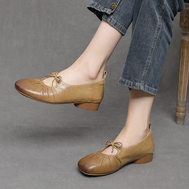 Women's Retro Mary Jane Round Toe Flat Shallow Mouth Pumps Authentic Heels