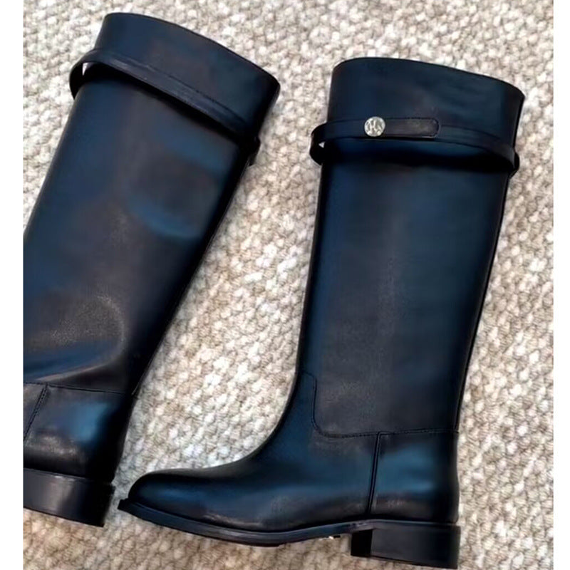 Golden Button Long Tube Below The Boots