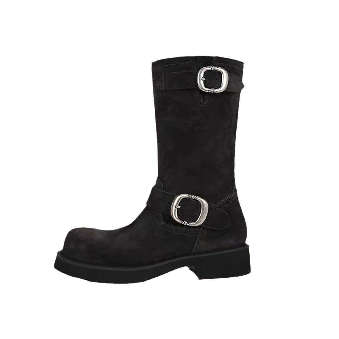 Women's Belt Buckle Round Head Ankle Soft Boots