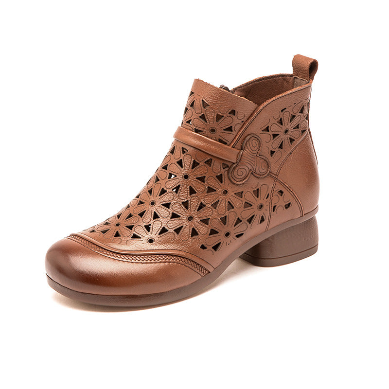 Women's Summer Booties Artistic Retro Chunky Hole Women's Shoes