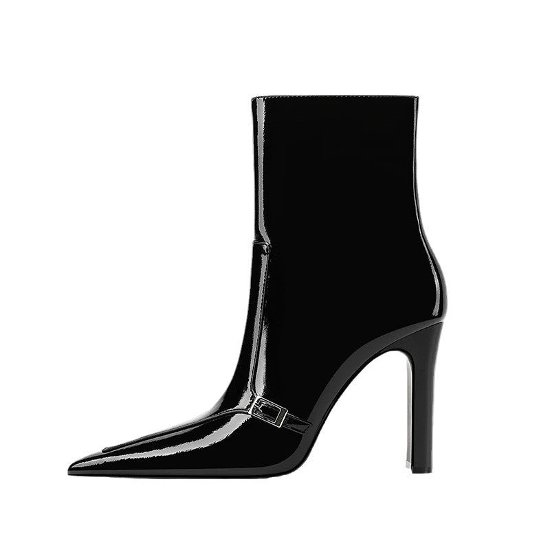 Women's Pointed Ankle Veet Padded Black Chunky Fashion Women's Leather Boots