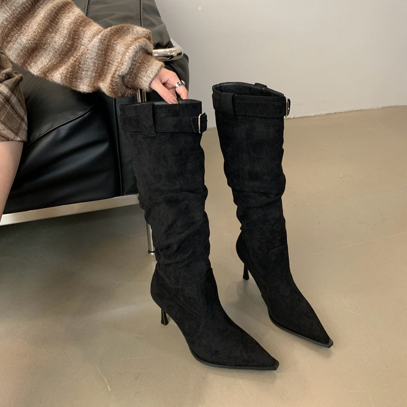 Female Tube Tail Suede Fashionable Stiletto Pointed Women's Leather Boots