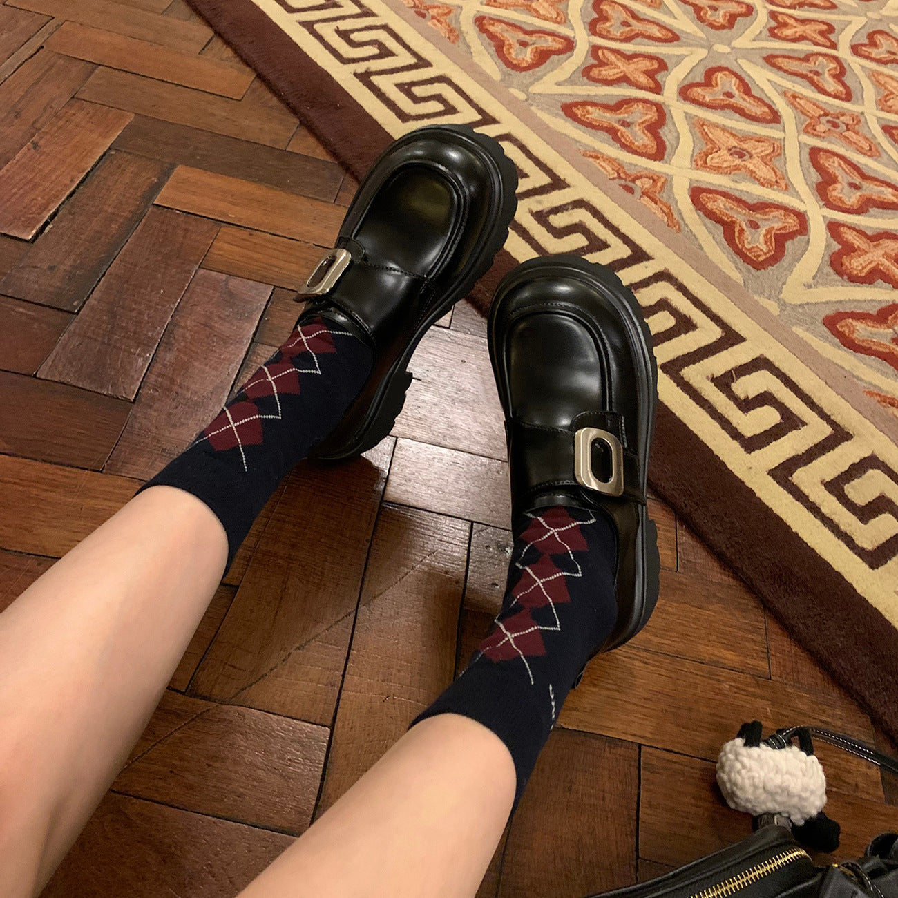 Genuine Platform Muffin College Style One Pedal Female British Vintage Loafers