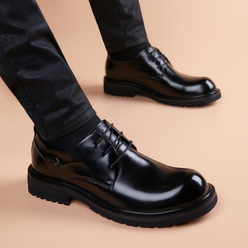 Men's First Layer Cowhide British Groomsman Black Bridegroom Formal Wear Soft Men's Business Leather Shoes
