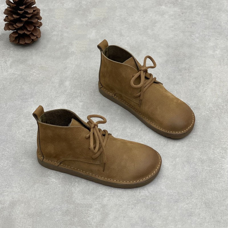 Women's Short Round Head Flat Mori First Women's Leather Boots