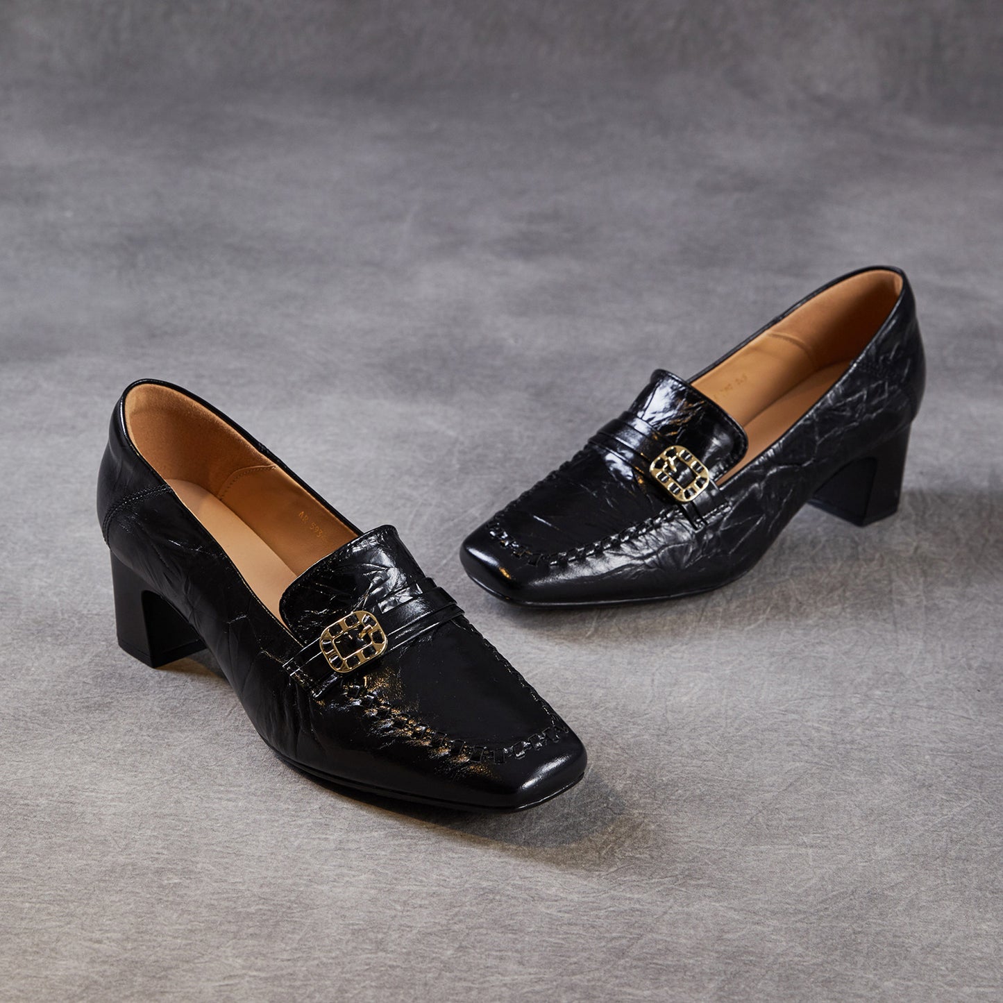 Women's Cowhide Light Luxury British Spring Comfortable Square Toe Slip-on Chunky Heels