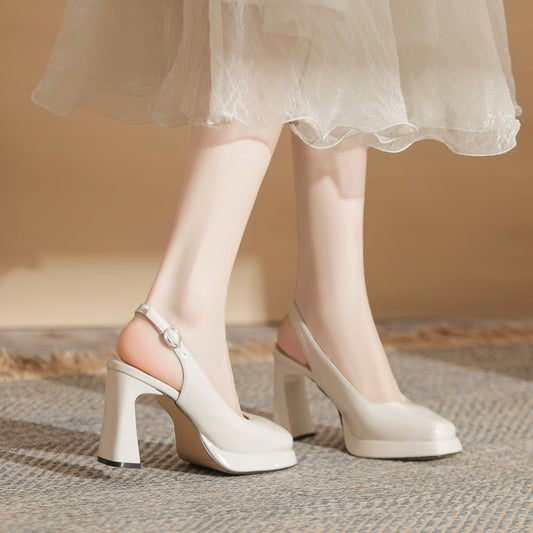 Women's Jin Chunky Square Toe Waterproof Platform Hollow Buckle Heels