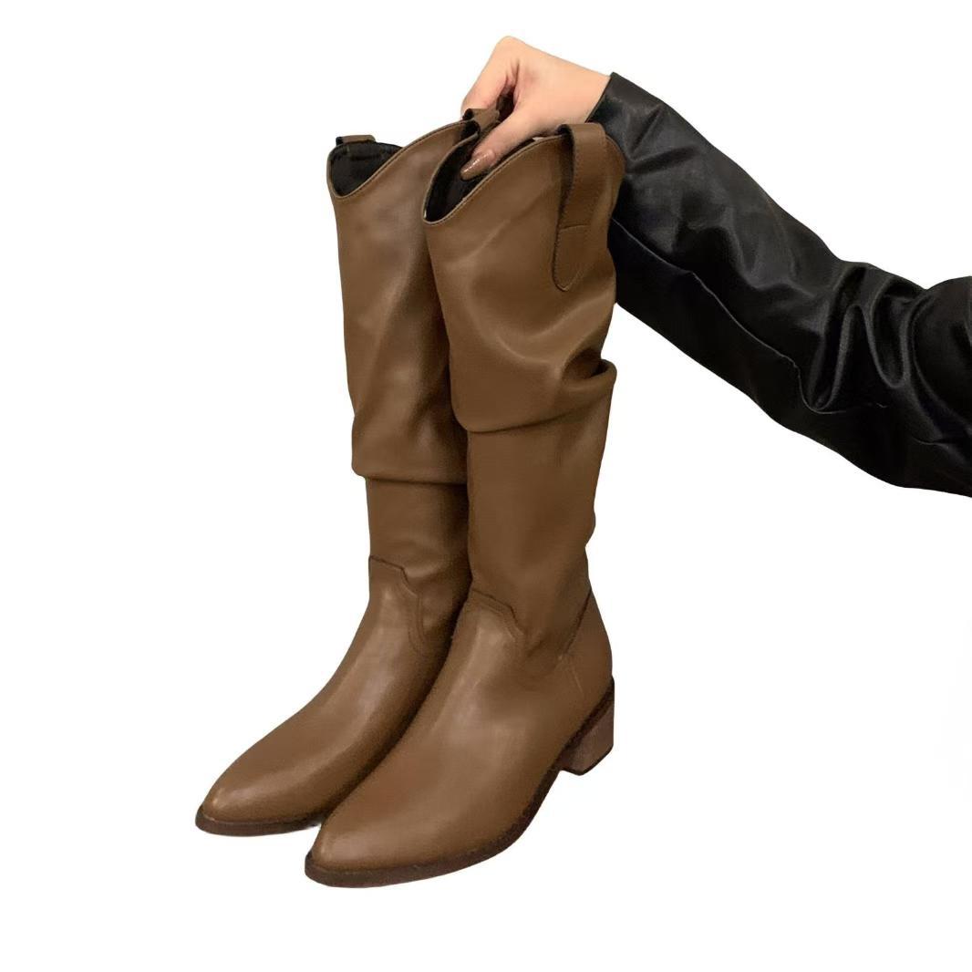 Women's Chunky Retro Super High Brown V Pile Style Autumn Heels