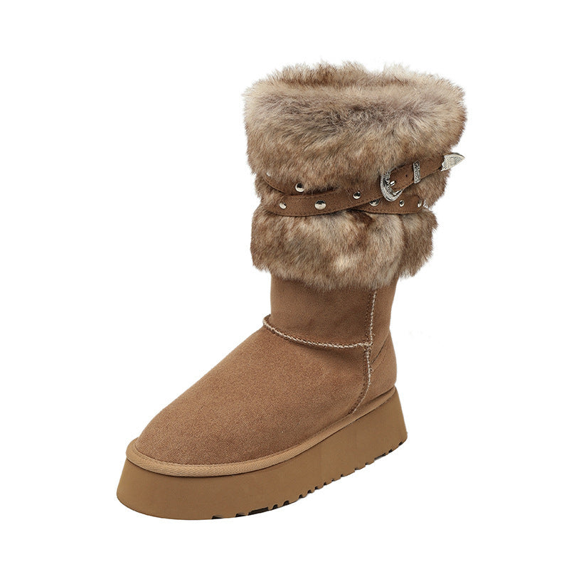 Women's Northeast Winter Fleece-lined Thick Bottom Cotton Boots