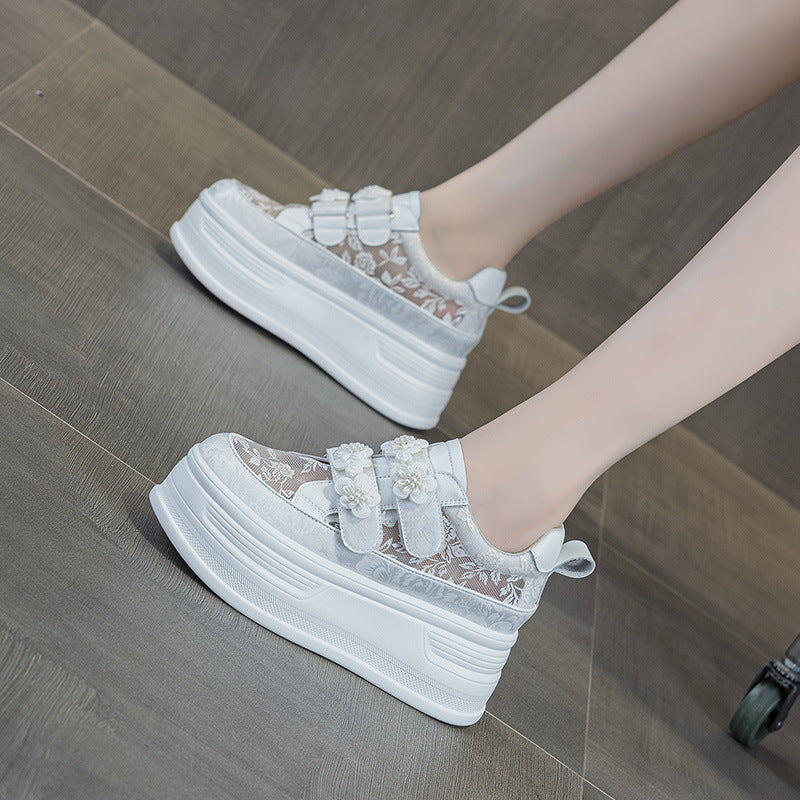 Women's Velcro White Summer Platform Mesh Surface Breathable Fresh Women's Casual Shoes