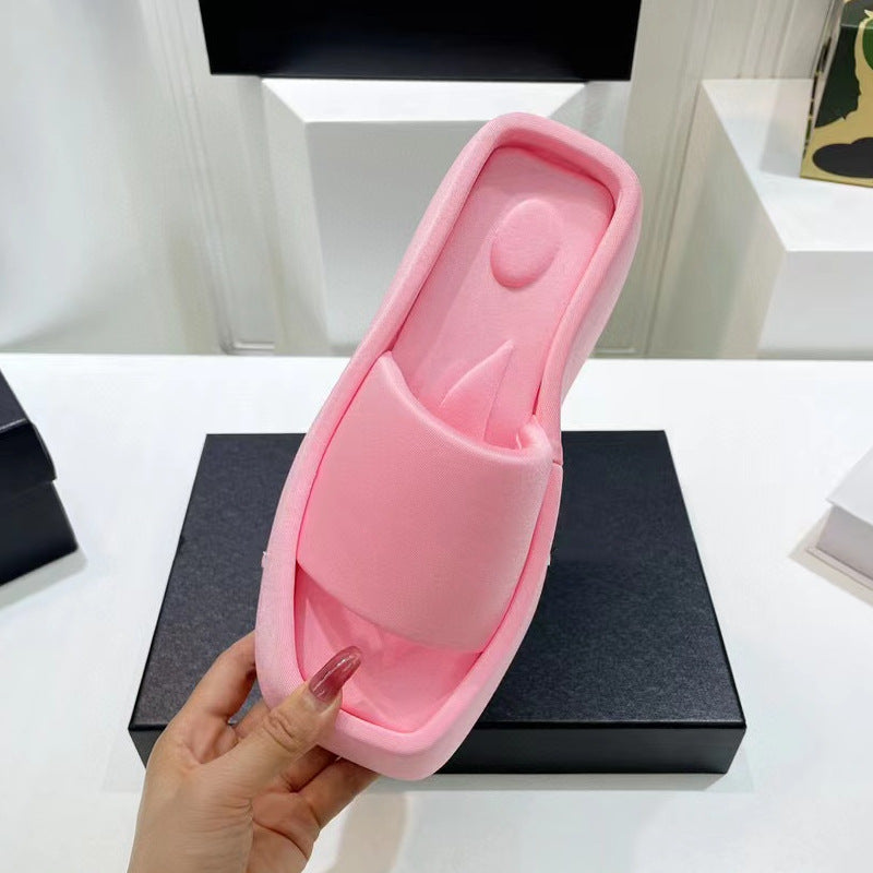 Women's Waterproof Height Increasing Square Head Cloth Slippers