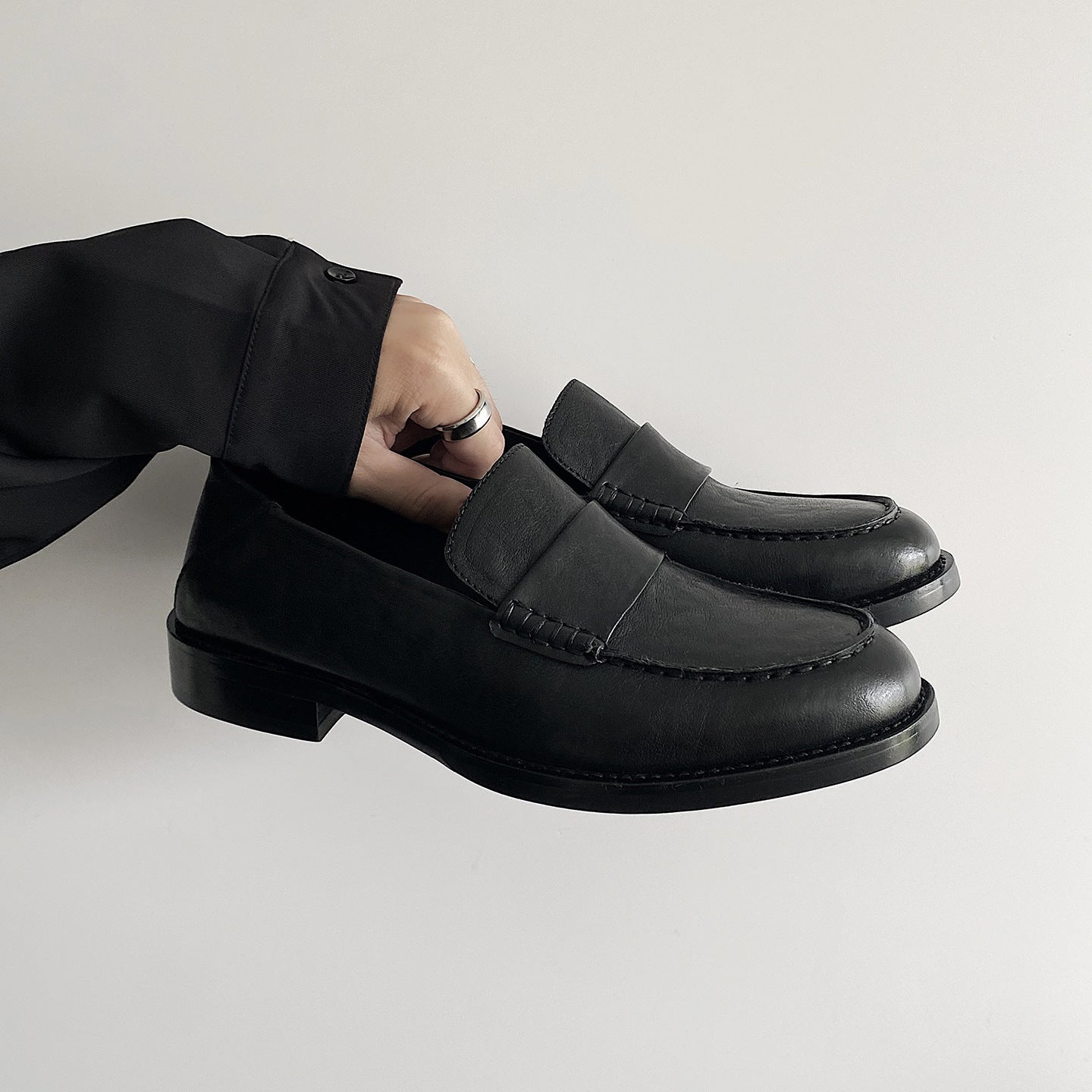 Layer Cowhide Slip-on Genuine Old Money Style Derby Pointed Step-on Men's Casual Leather Shoes