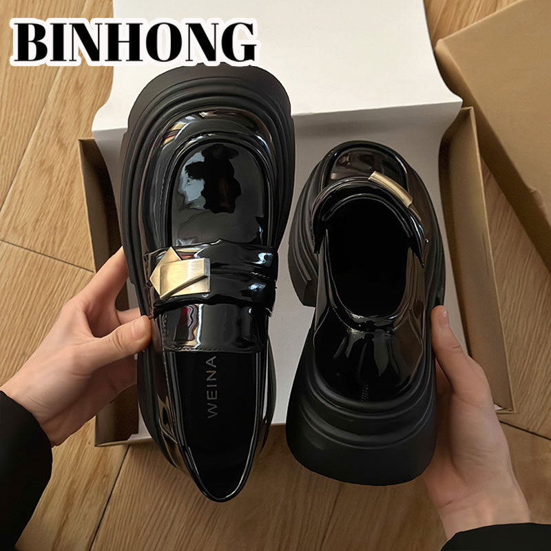 Women's Platform Spring Slip-on Pumps Height Increasing Leather Shoes