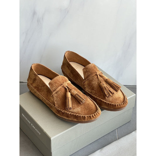 Women's Covered Ancient Tassel Genuine Suede Round Toe Soft Loafers/doug Shoes