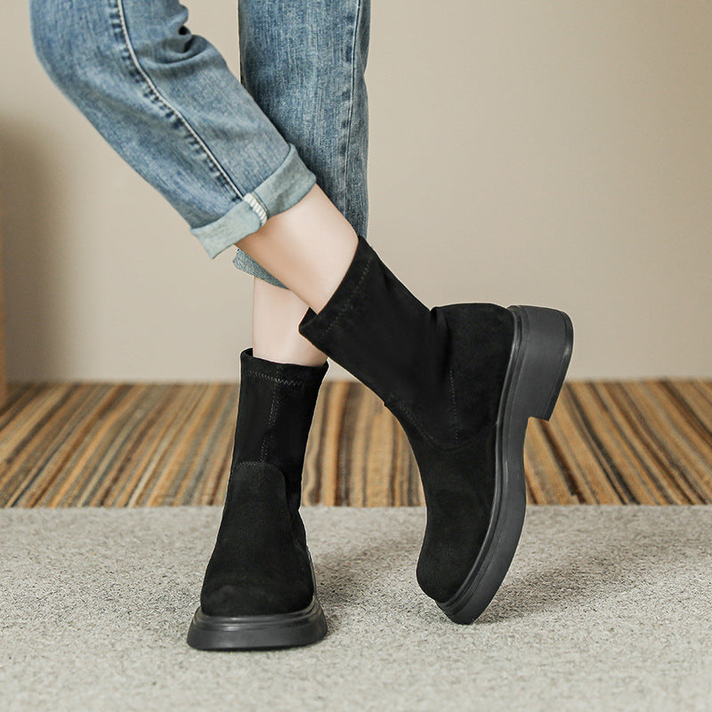 Women's Increasing Insole Suede Below The Knee Stretch Thin Thick-soled Women's Leather Boots
