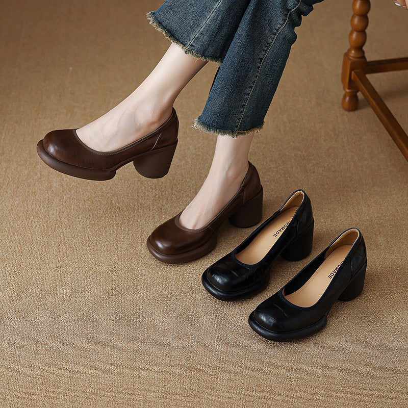 Women's Style Genuine Elegant Low-cut Chunky Platform Women's Fashion Shoes