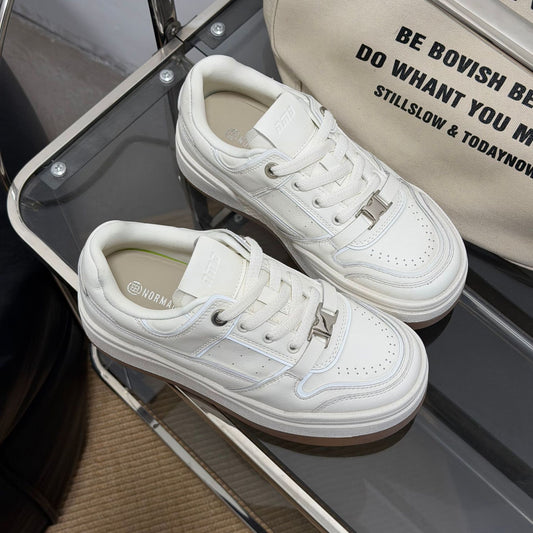Women's Platform White Polished Retro Fashion Board Casual Shoes
