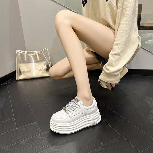 Women's White Autumn Korean Style Height Increasing Sneakers