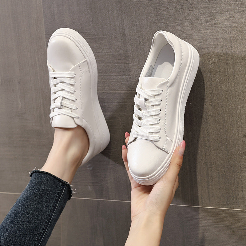 Women's Layer Cowhide Low-cut Authentic White Western Style Leisure Flat Women's Casual Shoes