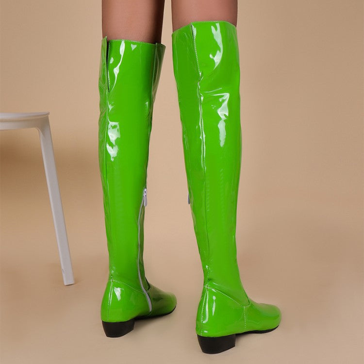 Candy Color Low Patent Side Zipper Heels