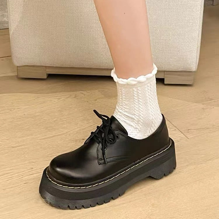 Mi Autumn Black British Style Genuine Platform Leather Shoes