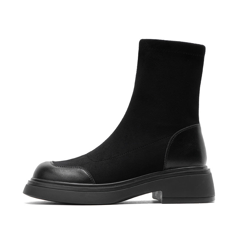 Women's Short Martin Retro Stretch Knight Platform Women's Leather Boots