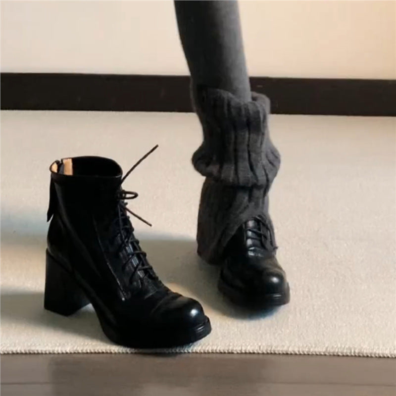 Women's Retro Temperament High Round Toe Back Women's Leather Boots