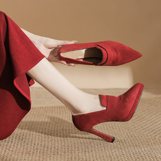 Stiletto Red Suede Wedding Female Temperament Not Tired Feet Waterproof Women's Fashion Shoes