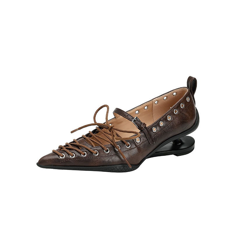Women's Niche Pointed Toe Abnormal Shape High Strap Bow Mary Jane Women's Fashion Shoes