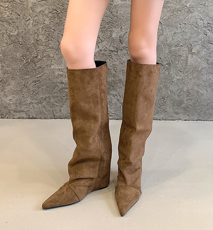 Minority Design Pointed Toe Height Increasing Insole Straight Female Slimming Boots