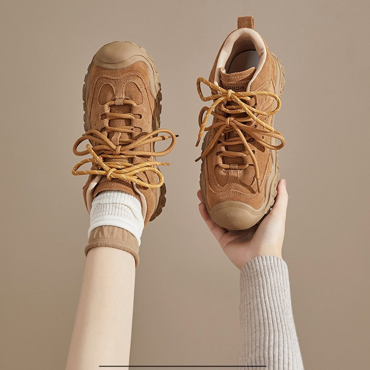 Women's Cute Outdoor Platform Martin Breathable Desert Comfortable Women's Leather Boots