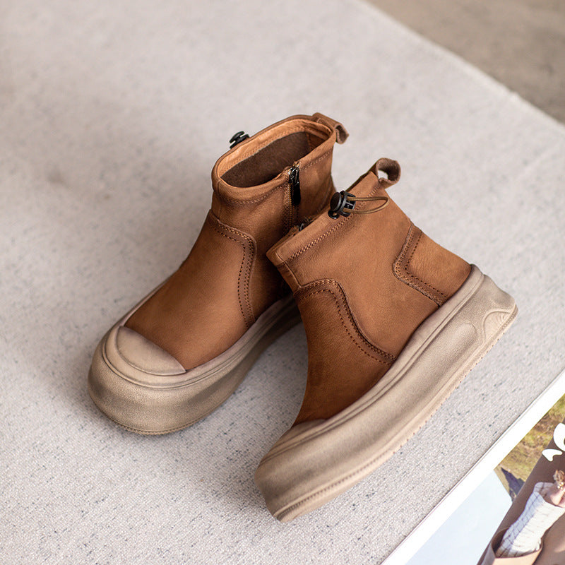 Women's Ankle Thick Bottom Side Zipper British Boots