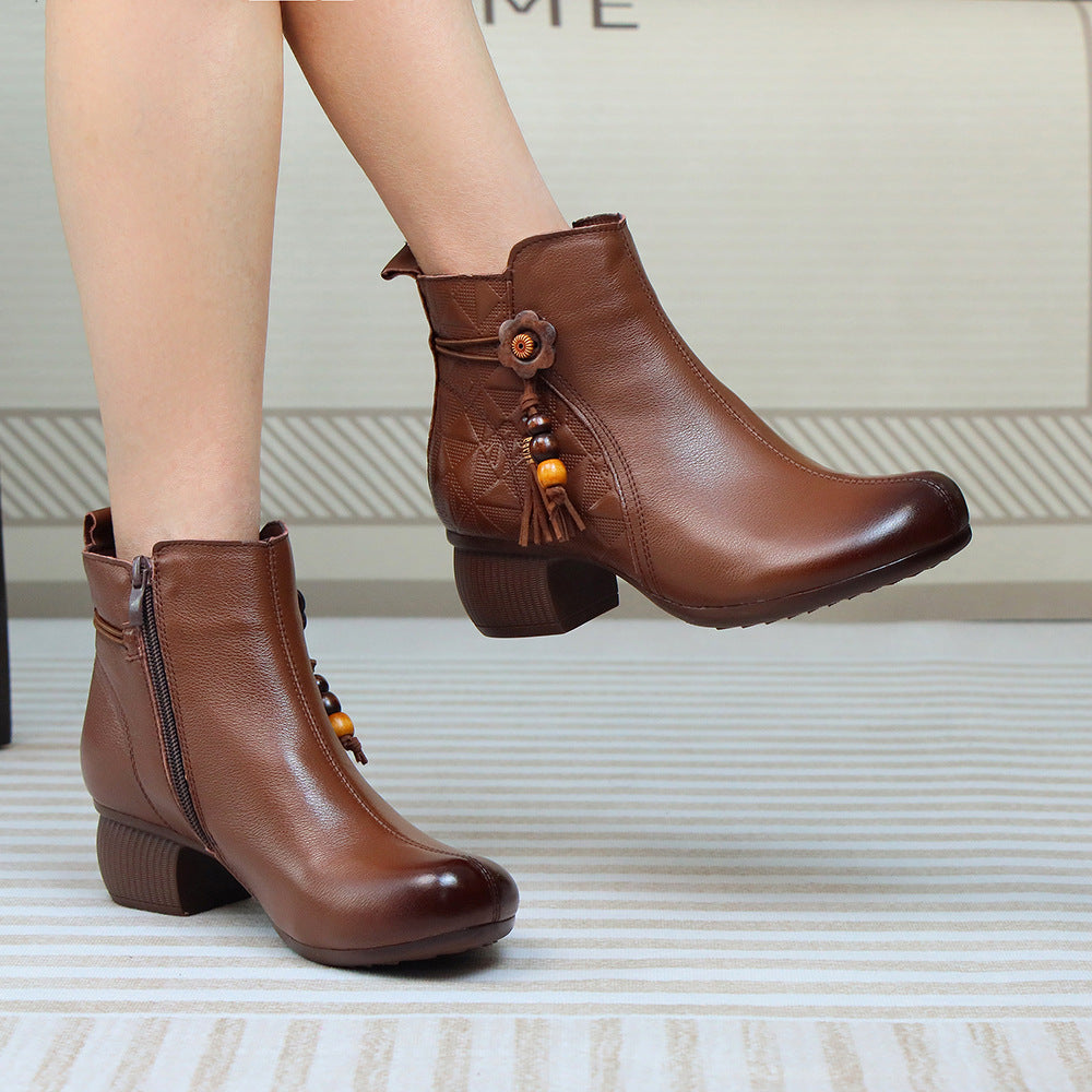 Women's Ethnic Style Retro Chunky Beaded Round Toe Women's Shoes