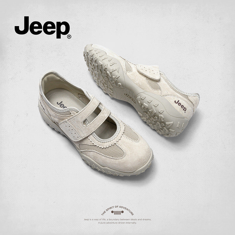Women's Jeep Velcro Mary Jane Autumn Breathable Mesh Versatile Retro Women's Fashion Shoes