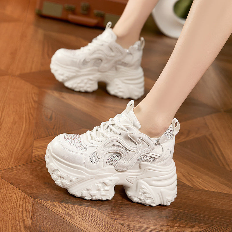 Women's Dad Spring Lightweight Fashion Rhinestone Height Increasing Women's Sports Shoes