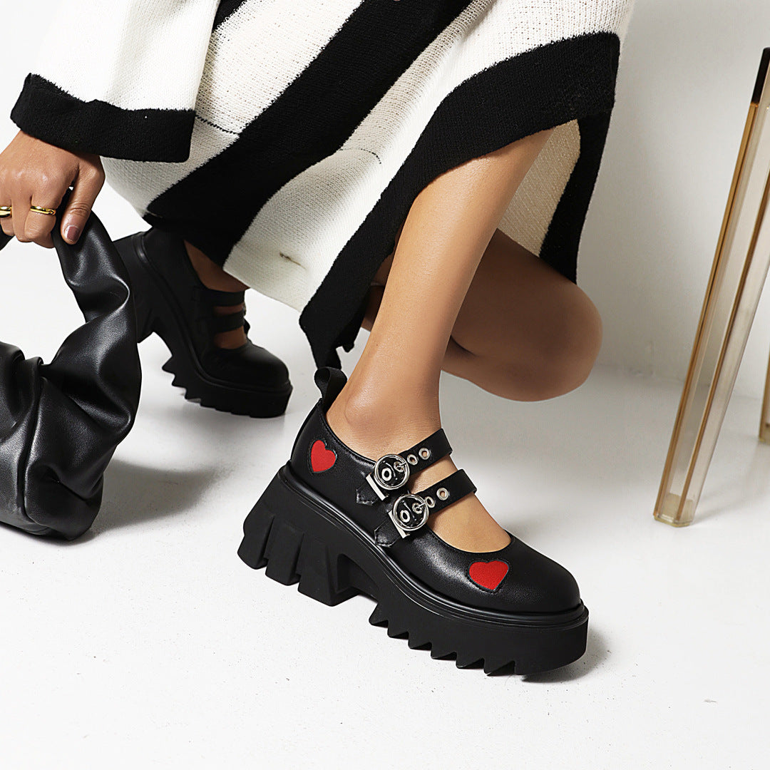 Women's Jane Autumn Platform Preppy Style Small Single-layer Retro Round Leather Shoes