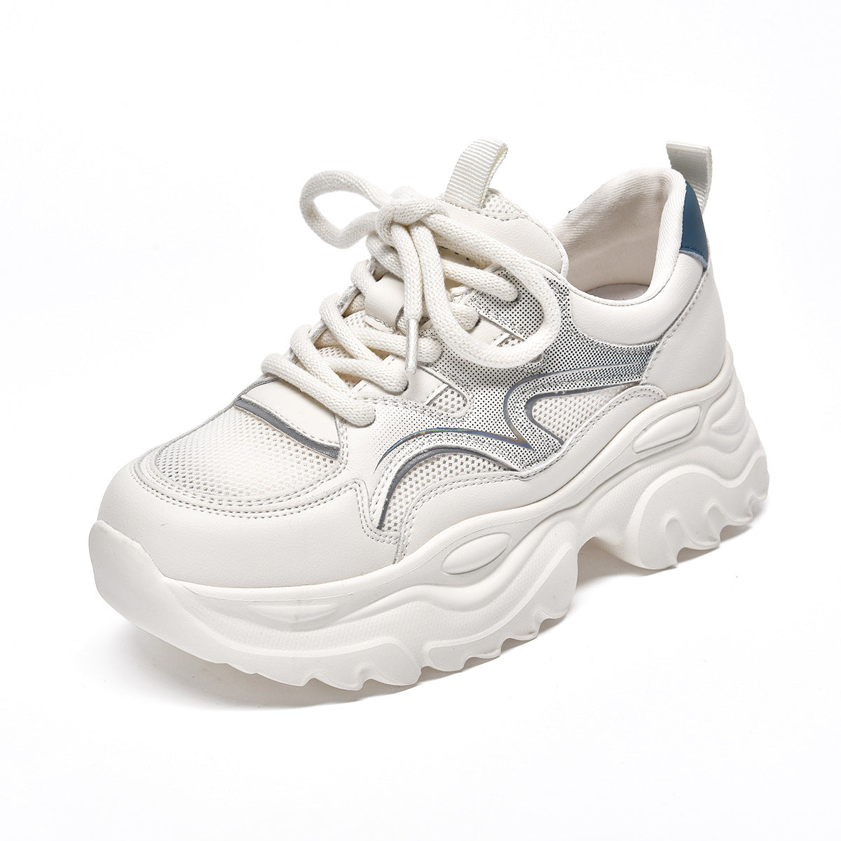 Women's White Mesh Lace Up Breathable Pumps Color Sneakers