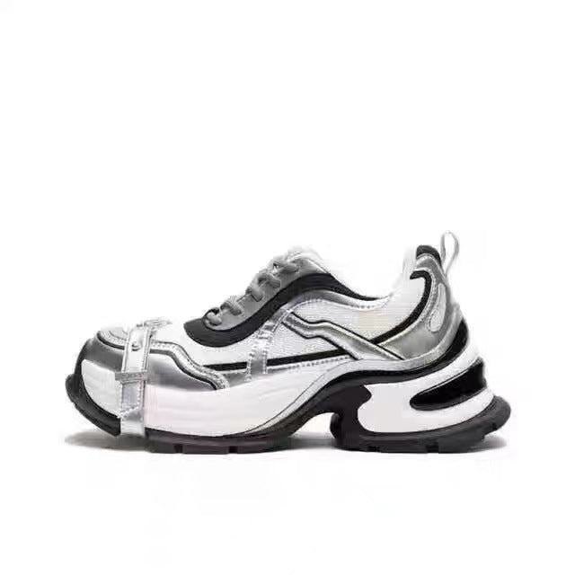 Women's Cowhide Sier Breathable Platform Height Increasing Sneakers
