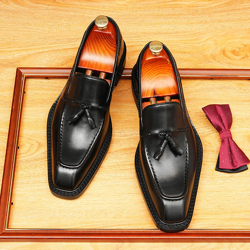Men's Fringed Cowhide Brushed British Style Formal Men's Business Leather Shoes