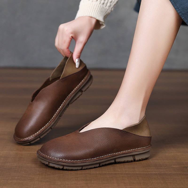 Women's Elephant Pattern Matte Cowhide Retro Handmade Old Authentic Women's Shoes