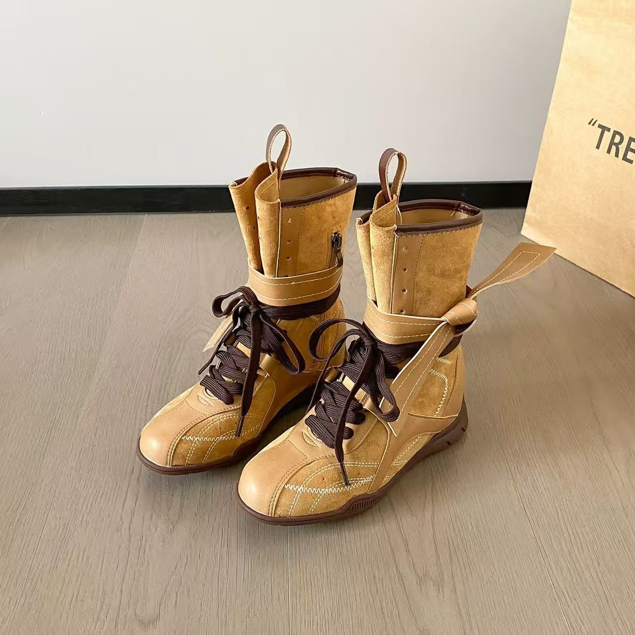 Women's Hight Increasing Martin Boxing Matte Flat Ankle German Boots