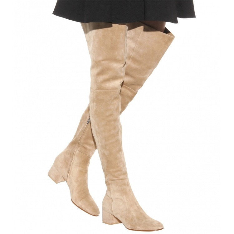 Women's Fashion Round Toe Mid Chunky High Plus Heels