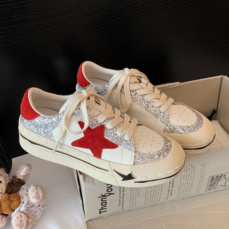 Women's Sier Star Pattern White Spring Platform German Women's Sports Shoes