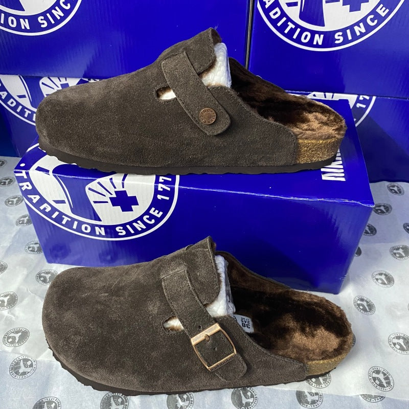 Women's & Men's Cork Thick Bottom Half Pack Fluffy One Foot Wide Outer Thick-soles Slippers