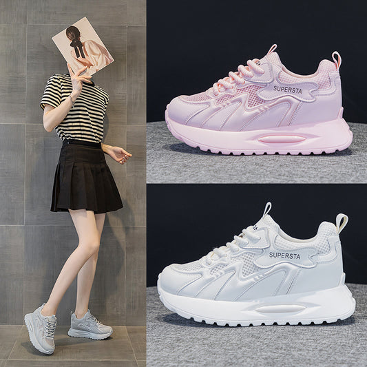 Genuine Mesh Surface Platform Height Increasing Insole Women's Casual Shoes