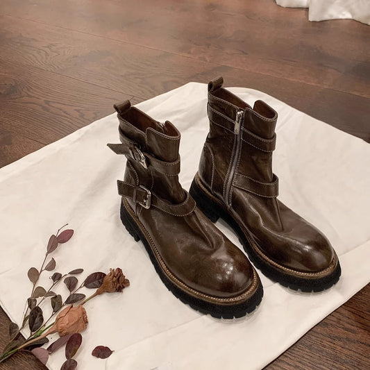 Shrink Horse Ring With Side Zipper Chunky Heels