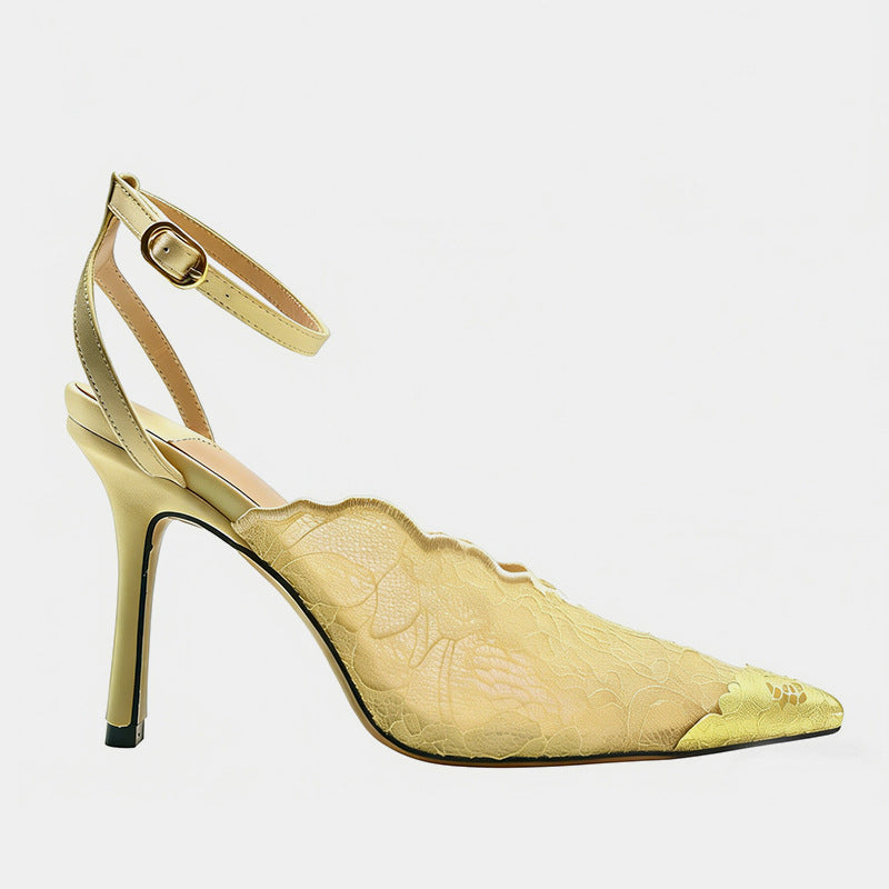 Pointed Toe Lace Sexy Temperament Stiletto High Heeled Sandals