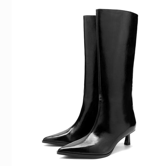 Women's Wide Tube Pointed Toe Kitten High Trousers Long Stiletto Heels